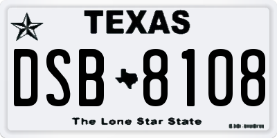 TX license plate DSB8108