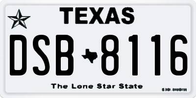 TX license plate DSB8116