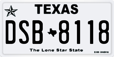 TX license plate DSB8118