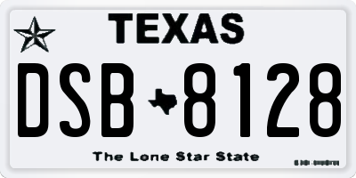 TX license plate DSB8128