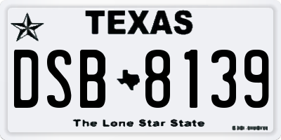 TX license plate DSB8139