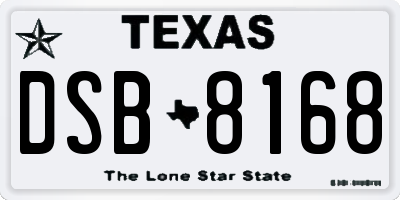 TX license plate DSB8168