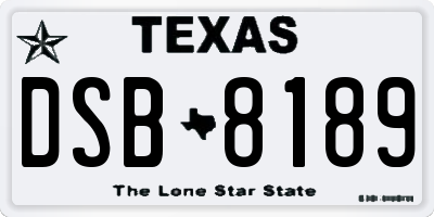 TX license plate DSB8189