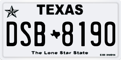TX license plate DSB8190