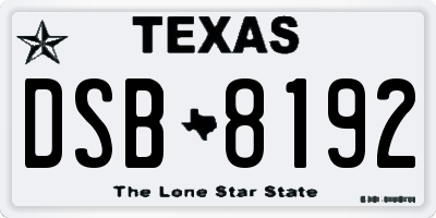 TX license plate DSB8192