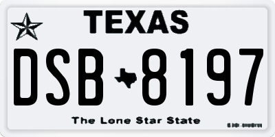 TX license plate DSB8197