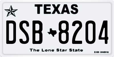 TX license plate DSB8204