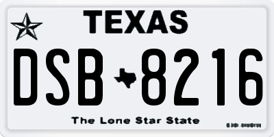 TX license plate DSB8216