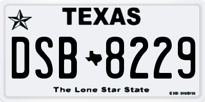 TX license plate DSB8229