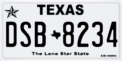 TX license plate DSB8234