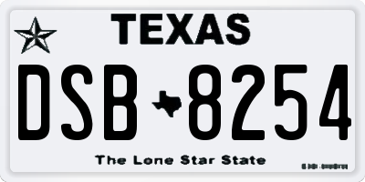 TX license plate DSB8254