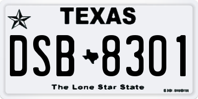 TX license plate DSB8301