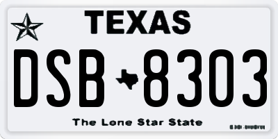 TX license plate DSB8303