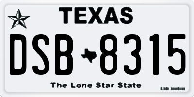 TX license plate DSB8315