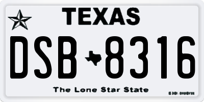 TX license plate DSB8316