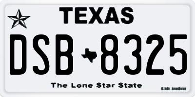 TX license plate DSB8325