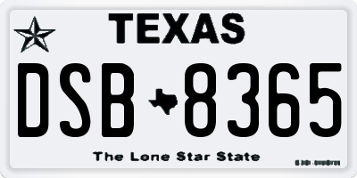 TX license plate DSB8365