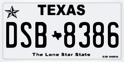 TX license plate DSB8386