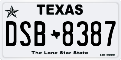 TX license plate DSB8387