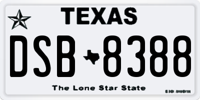 TX license plate DSB8388