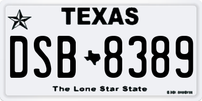 TX license plate DSB8389