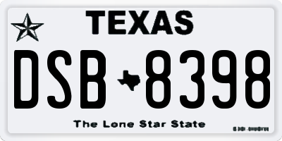 TX license plate DSB8398