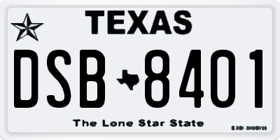 TX license plate DSB8401