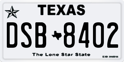 TX license plate DSB8402