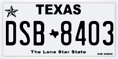 TX license plate DSB8403