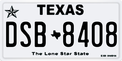 TX license plate DSB8408