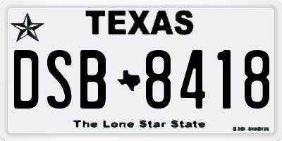 TX license plate DSB8418