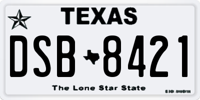 TX license plate DSB8421