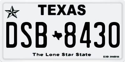 TX license plate DSB8430