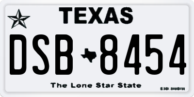 TX license plate DSB8454