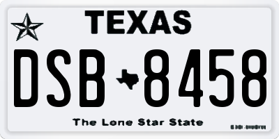 TX license plate DSB8458
