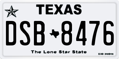 TX license plate DSB8476