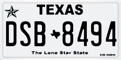 TX license plate DSB8494
