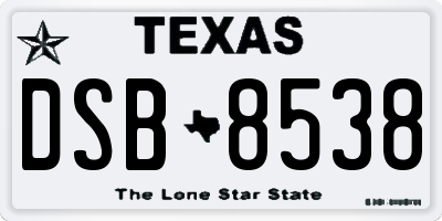 TX license plate DSB8538
