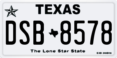 TX license plate DSB8578