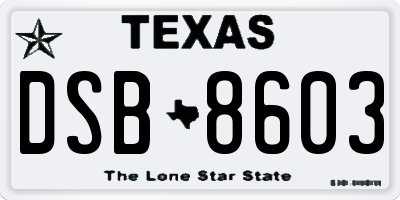 TX license plate DSB8603