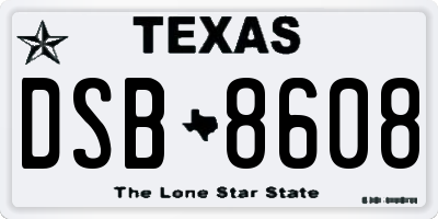 TX license plate DSB8608