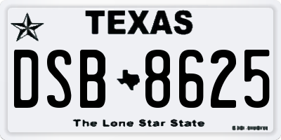 TX license plate DSB8625