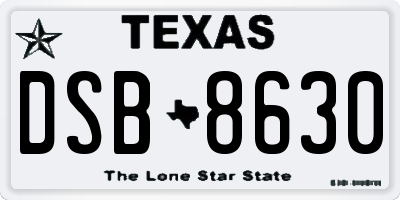 TX license plate DSB8630