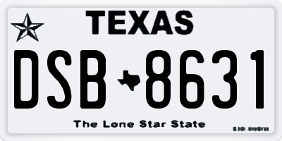 TX license plate DSB8631