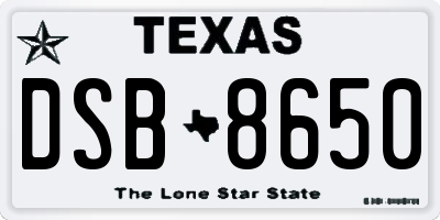 TX license plate DSB8650