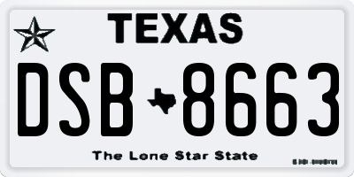 TX license plate DSB8663