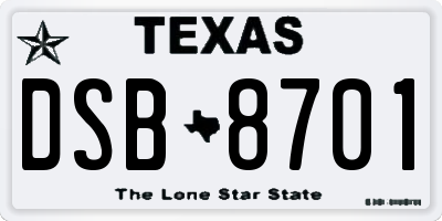 TX license plate DSB8701