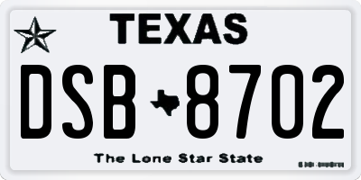 TX license plate DSB8702