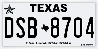 TX license plate DSB8704