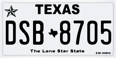 TX license plate DSB8705